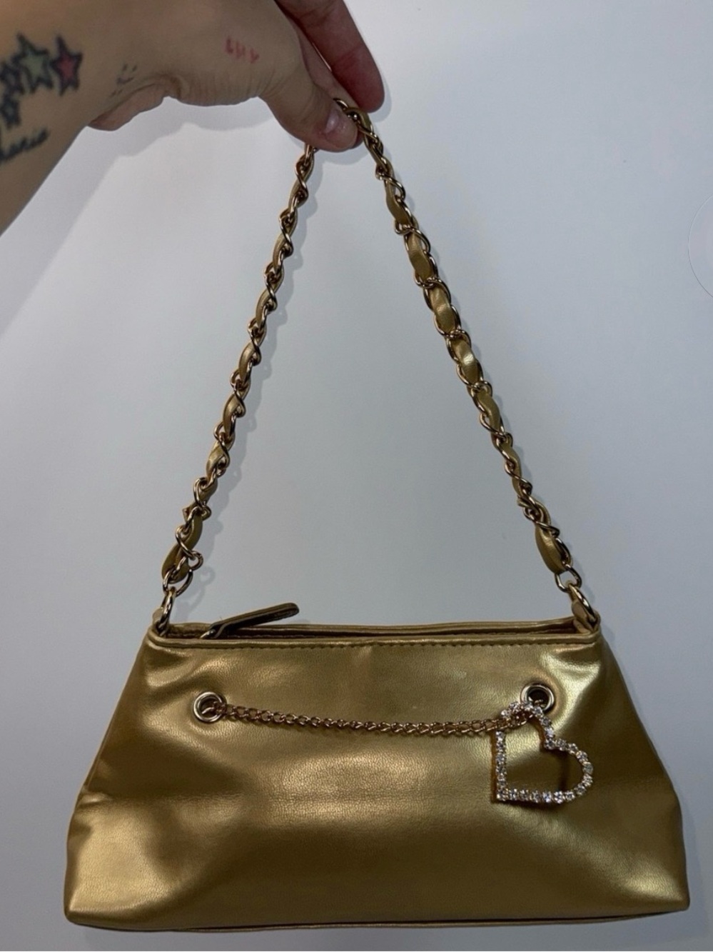 Gold Shoulder Bag with Heart Charm